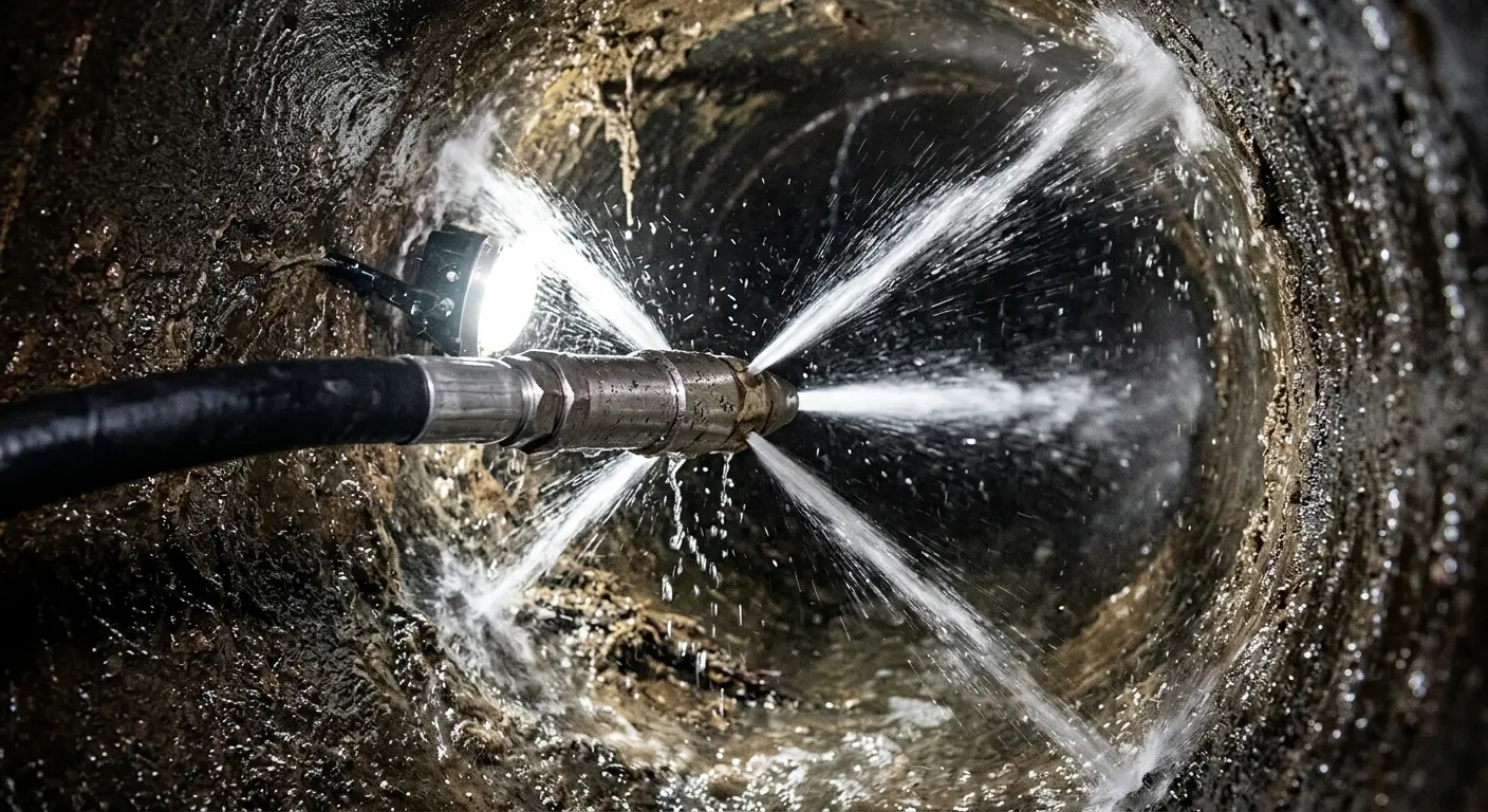High-pressure hydro jetting nozzle cleaning sewer pipe for Sewer Cleanout in Roosevelt